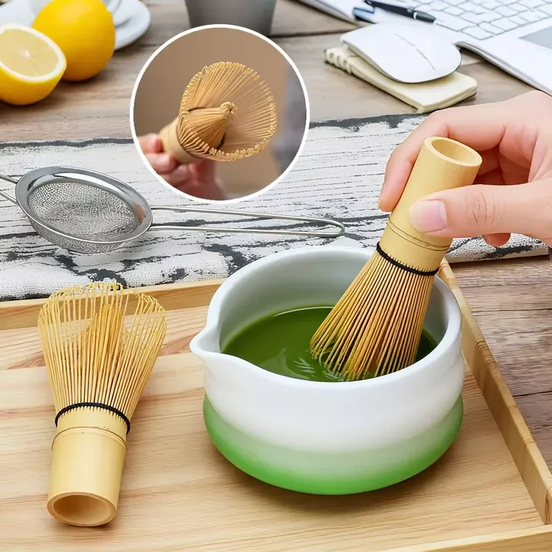 for Custom Portable Matcha Set Box 6-Piece Bamboo Whisk Chasen Stand Ceramic Bowl Japanese Tea Brewing Tools Kit