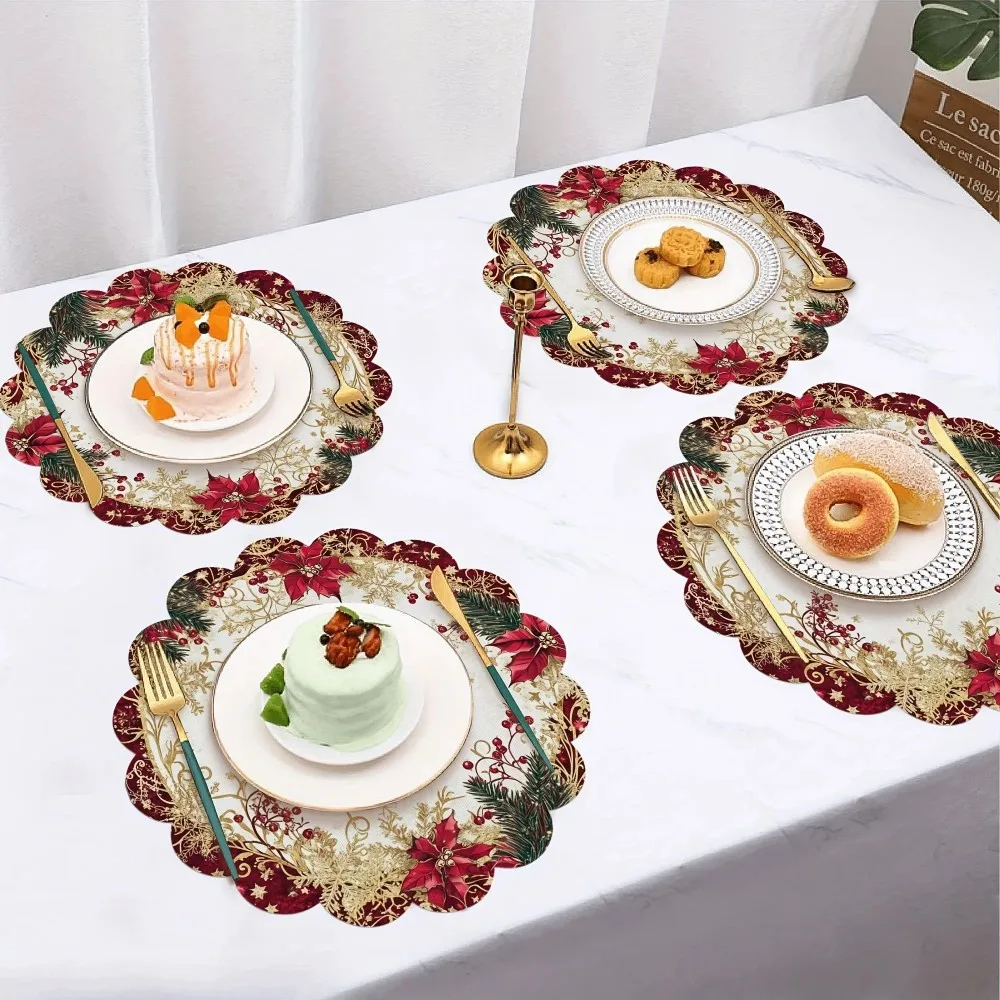 VIKAMA 4-teiliges Weihnachts-Tannenzapfen-Beeren-Design-Set, festliche Dekorationen, perfekt für Partys und Familientreffen, Geschirr