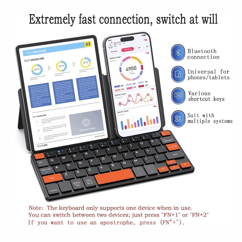 Portable Touch Keyboard Dual Bluetooth Numeric Keypad Foldable Leather Case Stand Mini Keyboard for Office and Business Trips