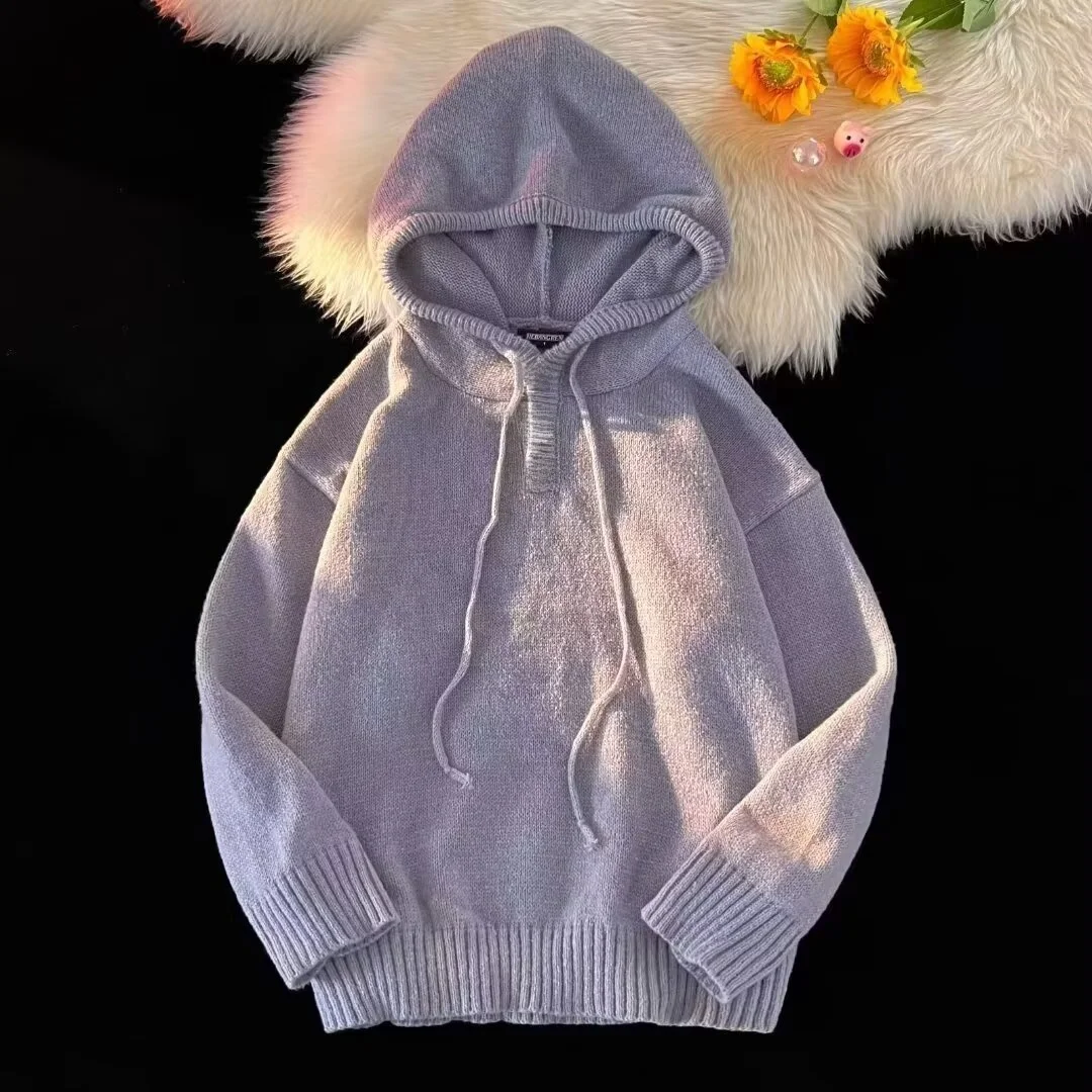 

Men's Hooded Knitwear Autumn Winter Thiened Coffee Color Versatile Lazy Sle Knitted Sweater Jaet for Commuting