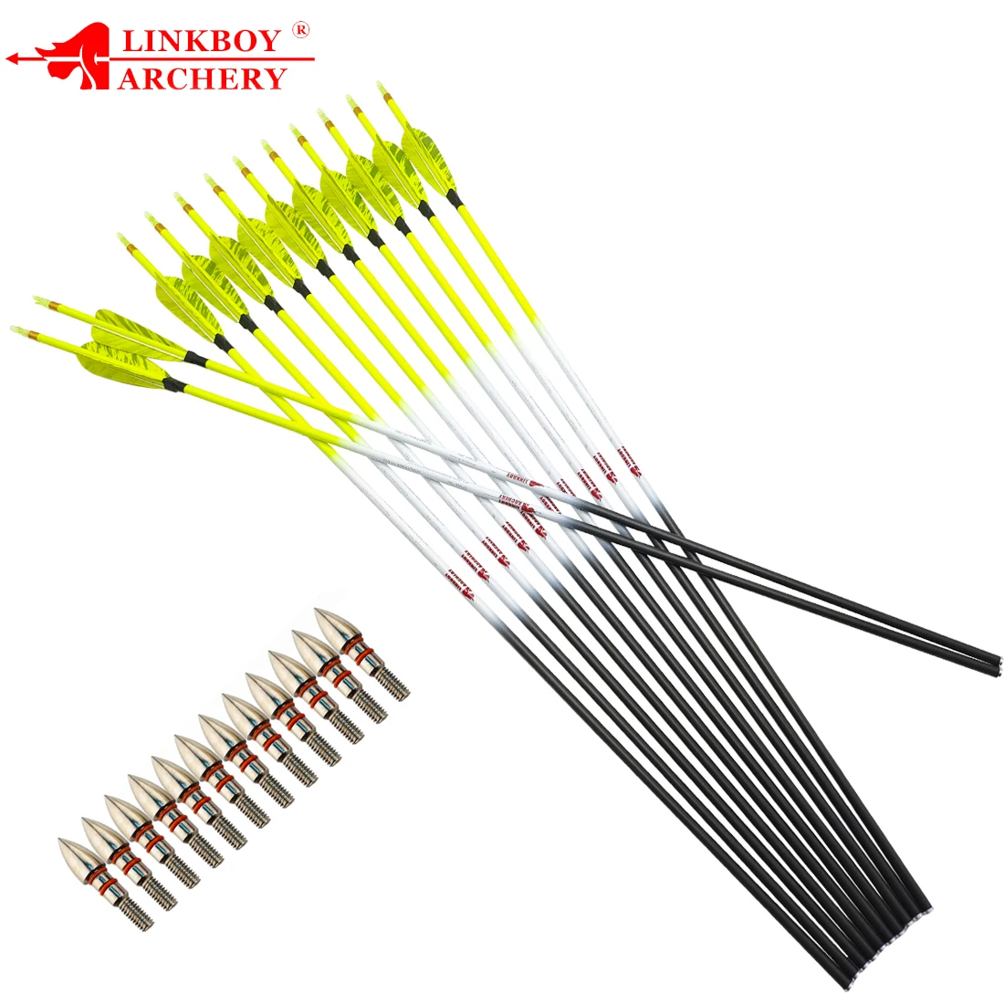 12pcs ID6.2mm Pure Carbon Complete Arrow Spine 300 340 400 500 600 700 800 For Archery Hunting Shooting