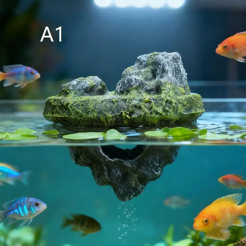 Aquarium-Schwimminsel-Dekoration, Realistische Anglerstatue, Miniatur-Kunstlandschafts-Ornament für Aquaristen – Detail 11