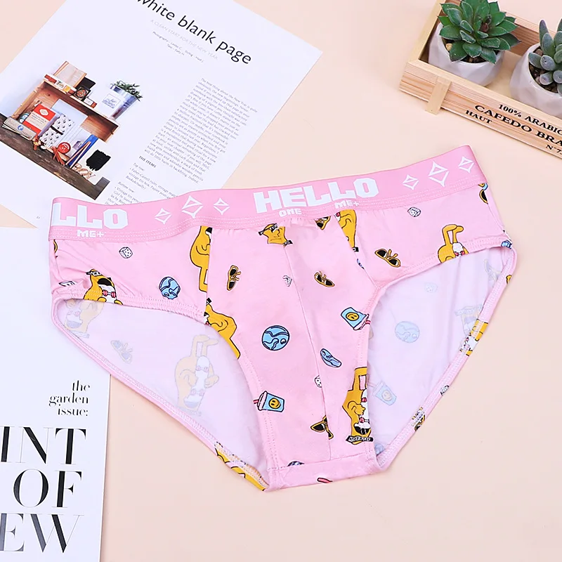 Men\'s Fashion Printed Briefs for Men Convex Pouch Underwearpink Boy Bottom Shorts Breathable Cotton Oversized Panties Hommes New