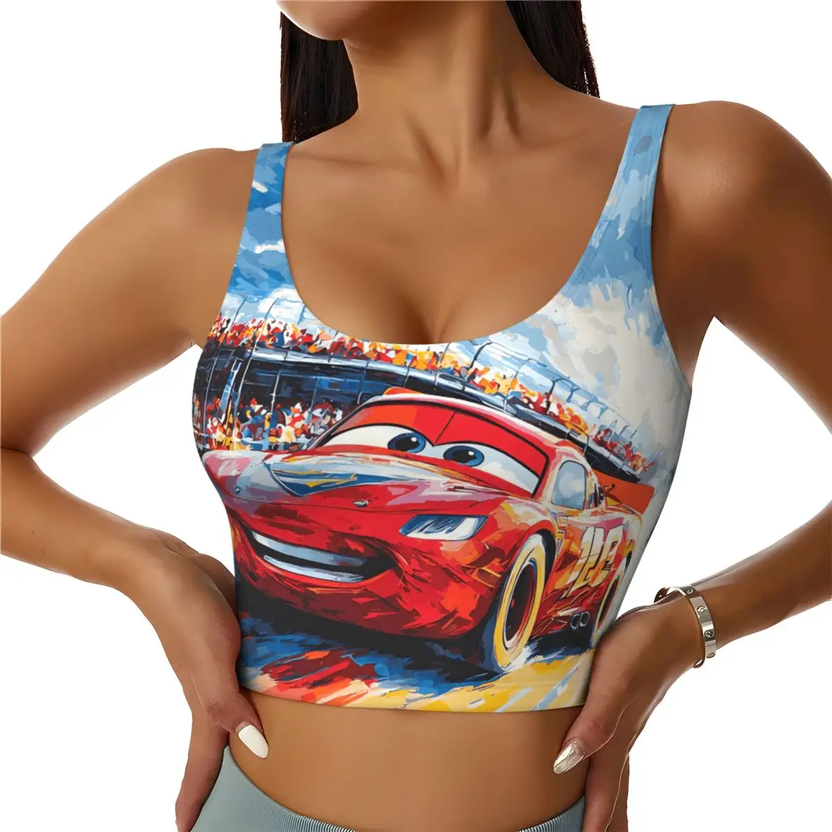 

Изготовленный на заказ ударопрочный спортивный бюстгальтер с молнией McQueen в стиле аниме, женский укороченный топ в стиле ретро для тренировок в тренажерном зале, йоги