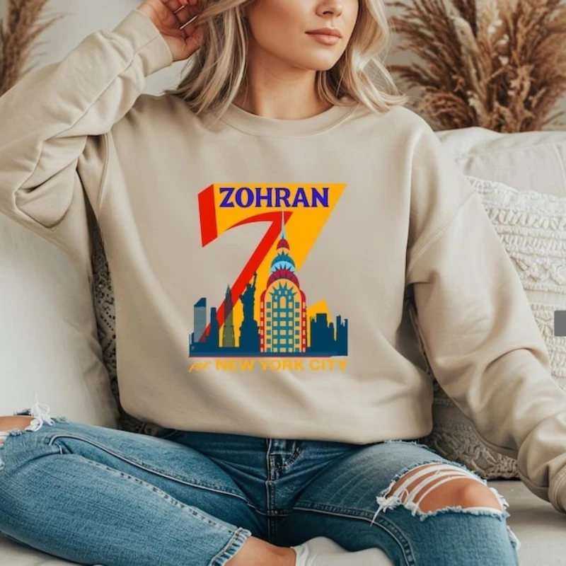ZOHRAN New York Skyline Sweatshirt Retro Graphic NYC Statue of Liberty & Chrysler Building Print Unisex Oversized Pullover Tops