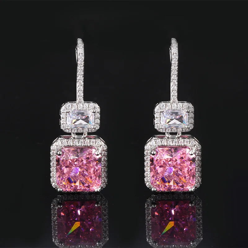 New Gold-Plated High Carbon Diamond Ice Flower Cut Earrings Studs Drop Earrings Main Stone 10*10
