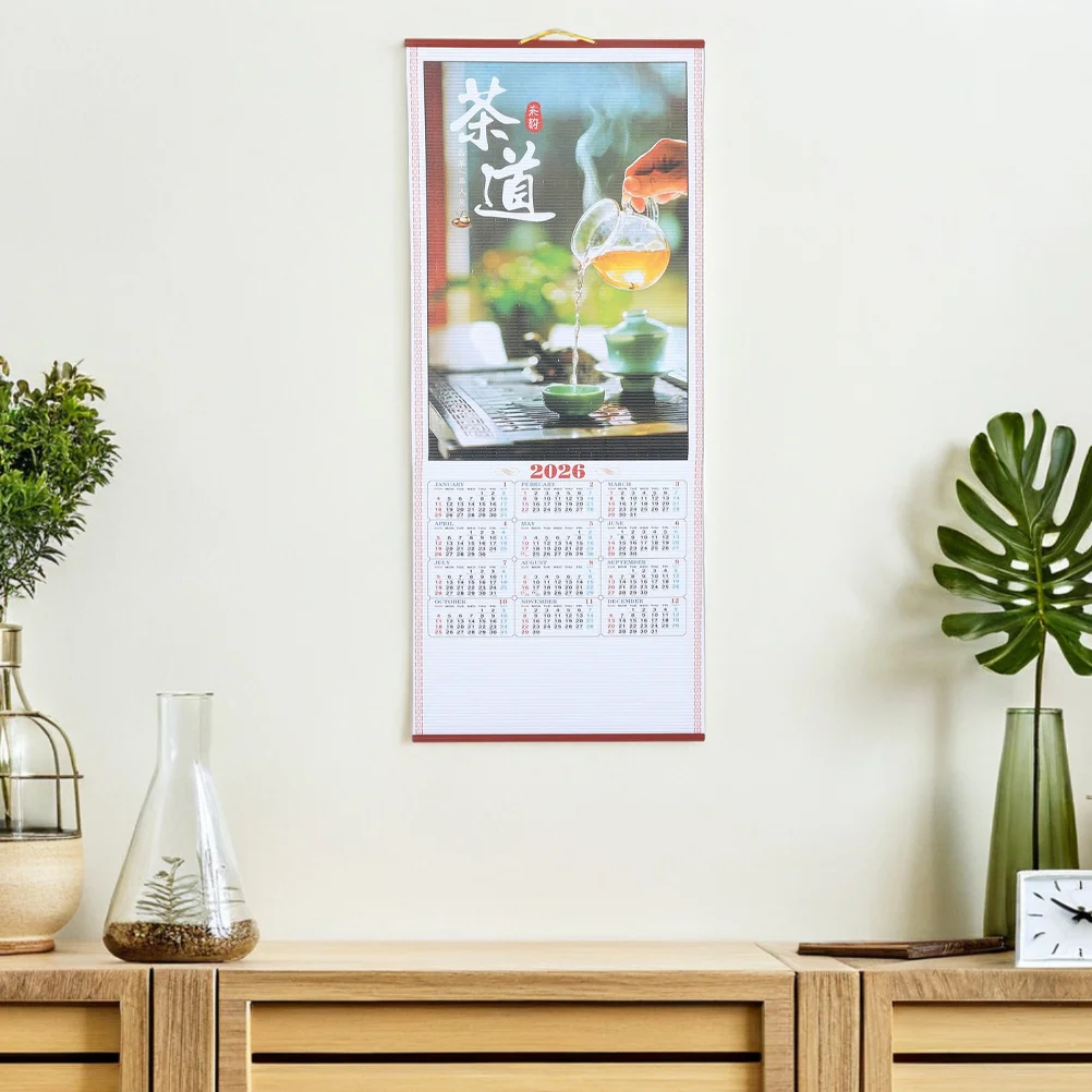 

2Pcs 2026 Chinese Wall Calendar Year of The Horse Lunar New Year Scroll Calendar Monthly Planner Home Office Decoration
