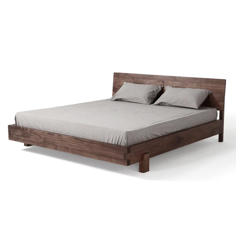 Tatami bed solid wood walnut Nordic solid wood bed master bedroom log wedding  light luxury modern simple double bed