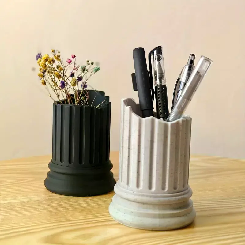 Ancient Greek Style Roman Pillar Pen Holder Roman Column Stone Pillar Pencil Holder Irregular Storage Box Makeup Brush Container