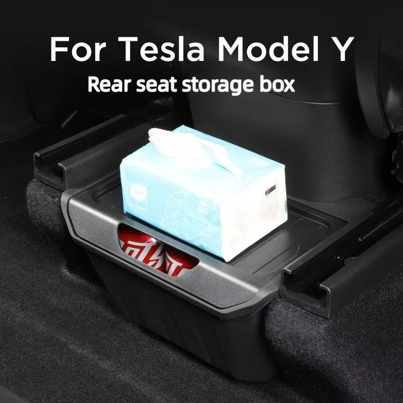 

Rear Center Console Organizer For Tesla Model Y, TPE Backseat Storage Box with Anti-Slip Lid Cover Rear Middle Bin 2nd Row Trash