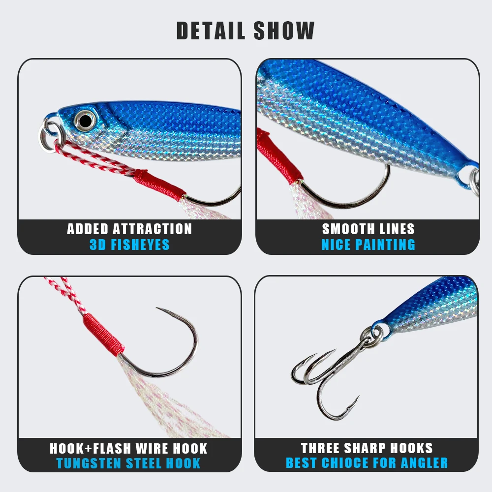 5 Stück 10g/15g/20g Metall-Jig-Angelköder-Set - Künstliche Barschköder, Forellen-Jigging-Köder für Süßwasser- und Salzwasserangeln – Detail 4