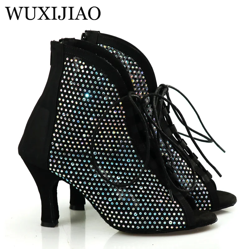 WUXIJIAO Women 2022 brand party boots Women Sexy rhinestone Stilettos women Latin Dance Heels Latin 2022 Ballroom