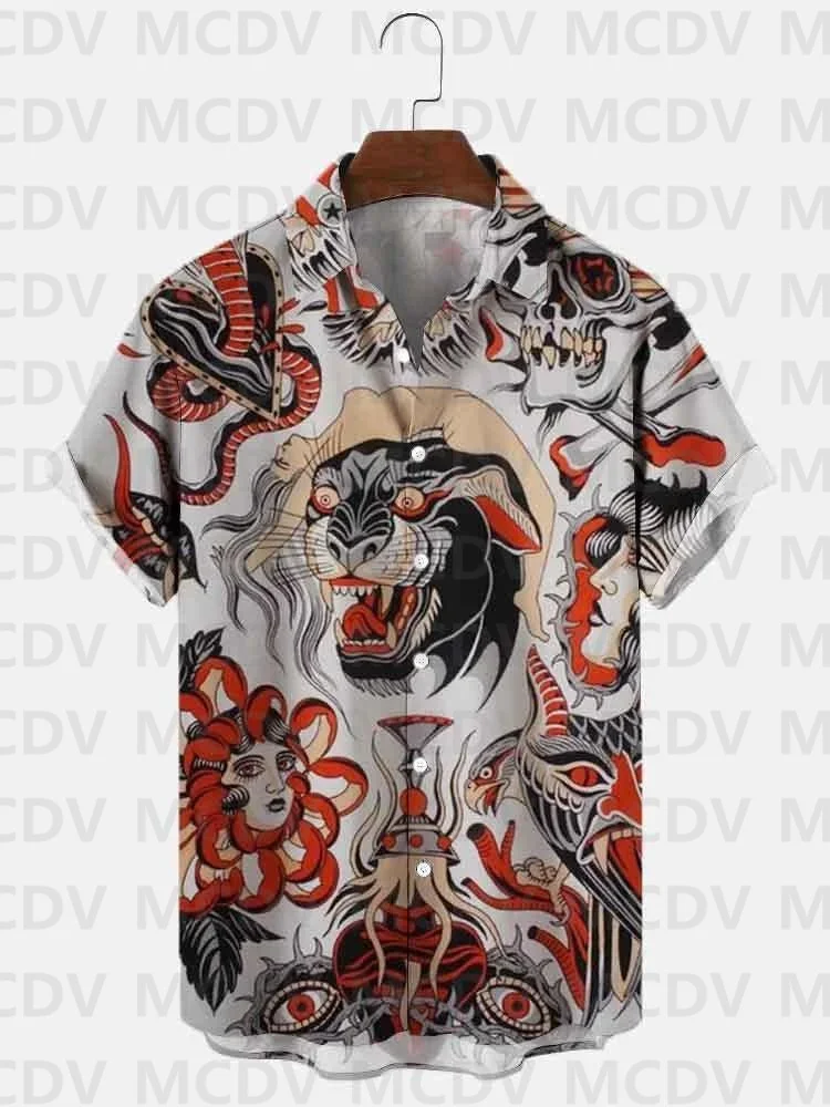 Men's Vintage Sailor Print Casual Breathable Short Sleeve Hawaiian Shirt 3D Printed Men's Button Shirt Hawaiian Shirts