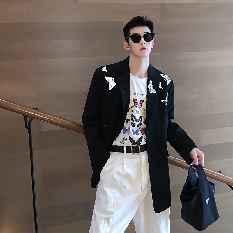 

Spring Men's Reflective Suit Jaet Casual Sli Trendy Streetwear Stand Fit Long Sve Autumn Wear