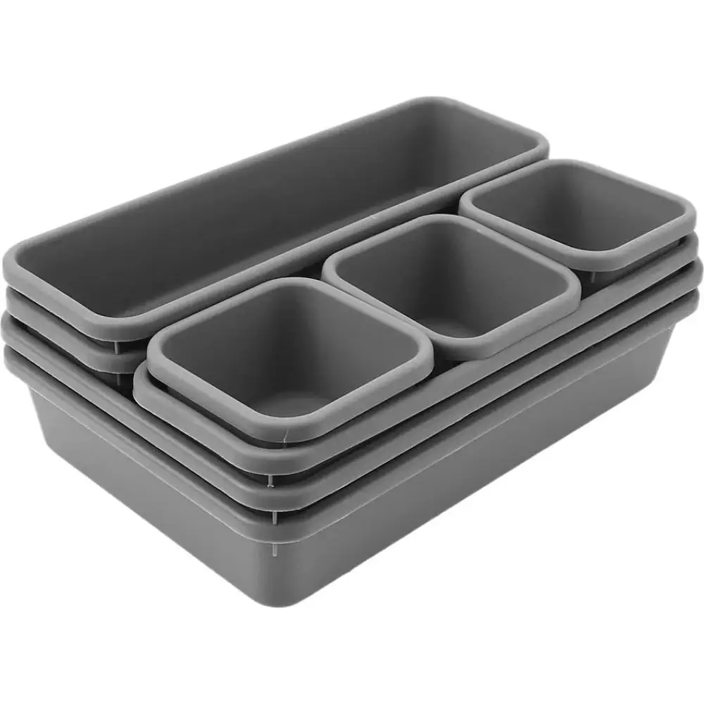 8 Pcs Interlocking Drawer Organizer Set Modular Plastic Desk Drawer Bins Divider Trays Stackable Storage Trays for Makeup