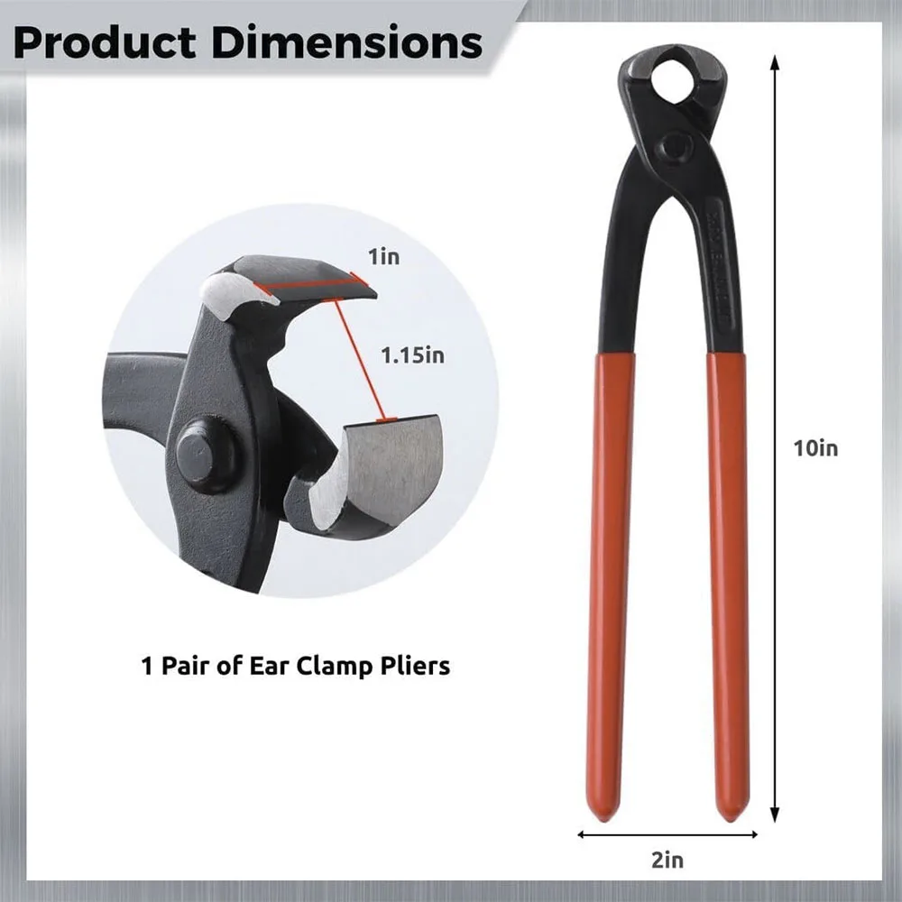 Single Ear Hose Clamp Pliers, 10-inch Double Ear Clamp Pliers, Ear Clamp Crimping Tool, Nail Puller Remover, Iron Wire Cutting