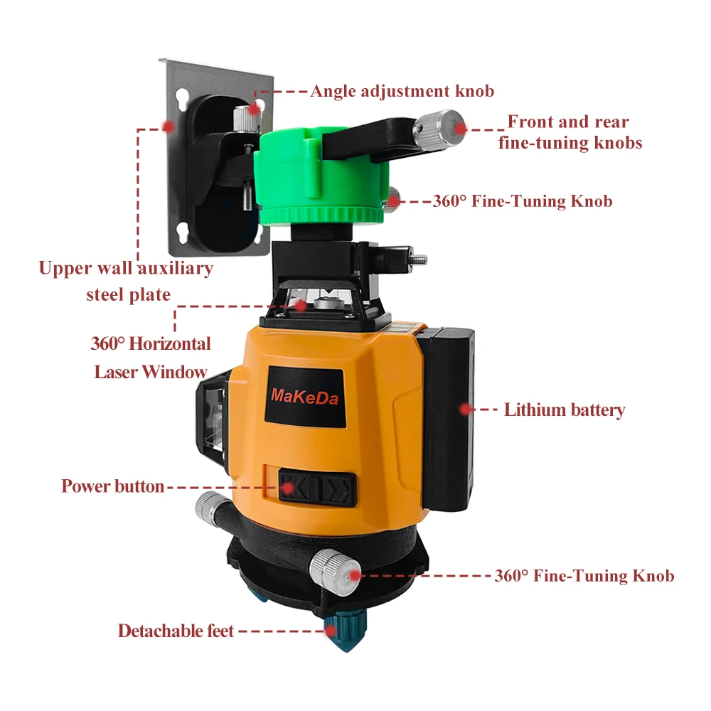 12/16 Lines Laser Level Green Line Self-Leveling 360 Horizontal And Vertical Super Powerful Laser Level with Rotating Base