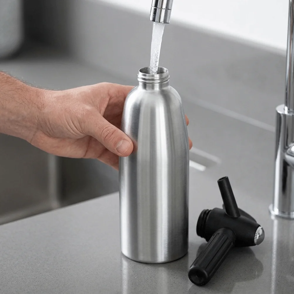 1L Siphon Bottle Hand Press Thick Bottle Wall Sparkling Water Dispenser Detachable Large Capacity Soda Container Bar