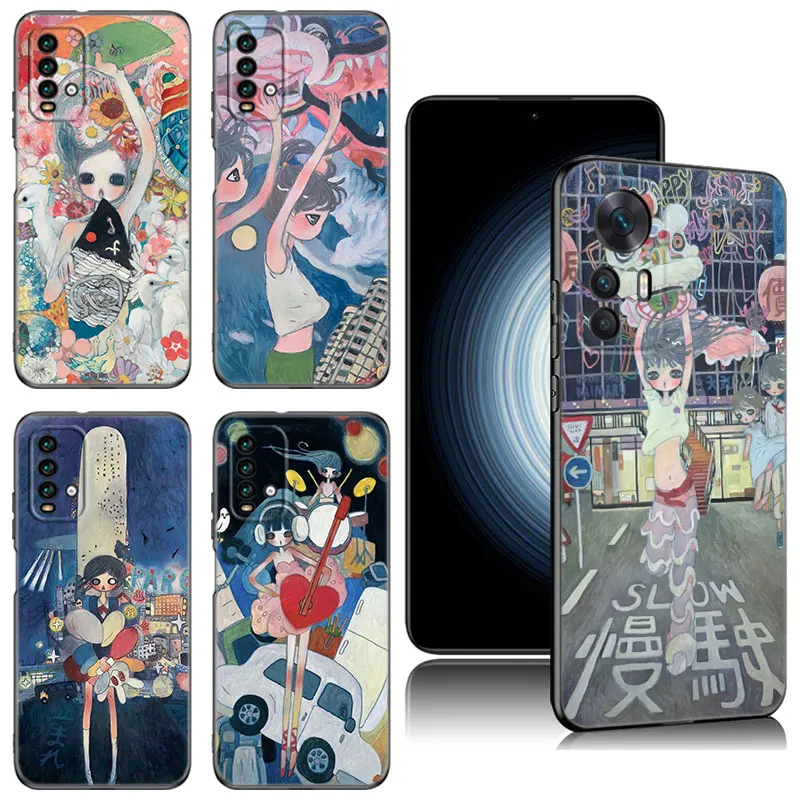 Aya Takano Phone Case For Xiaomi Redmi K40 K50 Gaming Note 6 7 K20 K60 Pro 7A 8A 9A 9C 9i 9T 10A 10C 12C A1 A2 Plus Black Cover