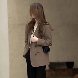 Blazer Women Loose Casual Long Sleeve High-End Coat Korean Fashion Notched Jacket Office Lady Double Breasted Solid Outwear