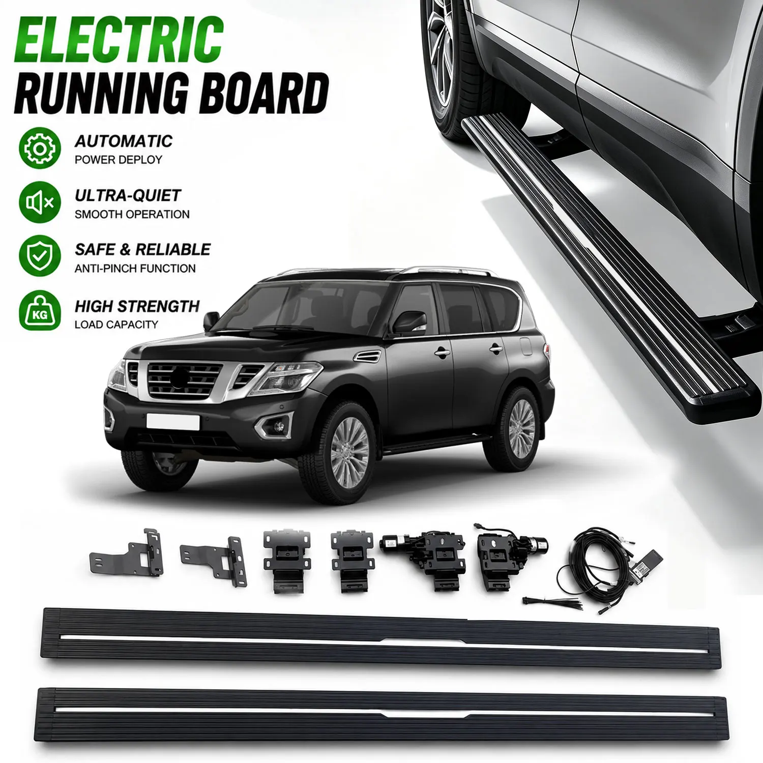 Fits for 2017-2023 Nissan Armada Patrol Deployable Power Electric Running Boards, Aluminum Retractable Side Step Nerf Bars