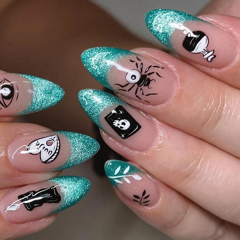 24Pcs/Set French Long Ballet Fake Nails Removable Acrylic Press on Nail Full Cover Adhesive Square Head Wearing False Nails Art