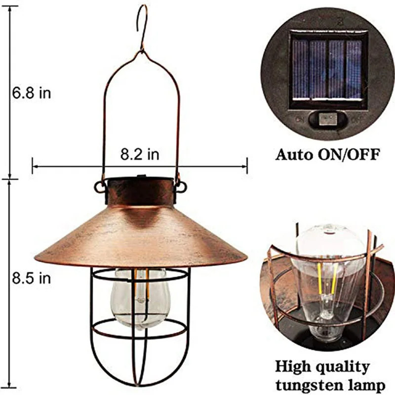 Lanterna solare luci a sospensione Decorative per esterni con gancio per pastore, luce solare decorativa a Led per cortile, giardino