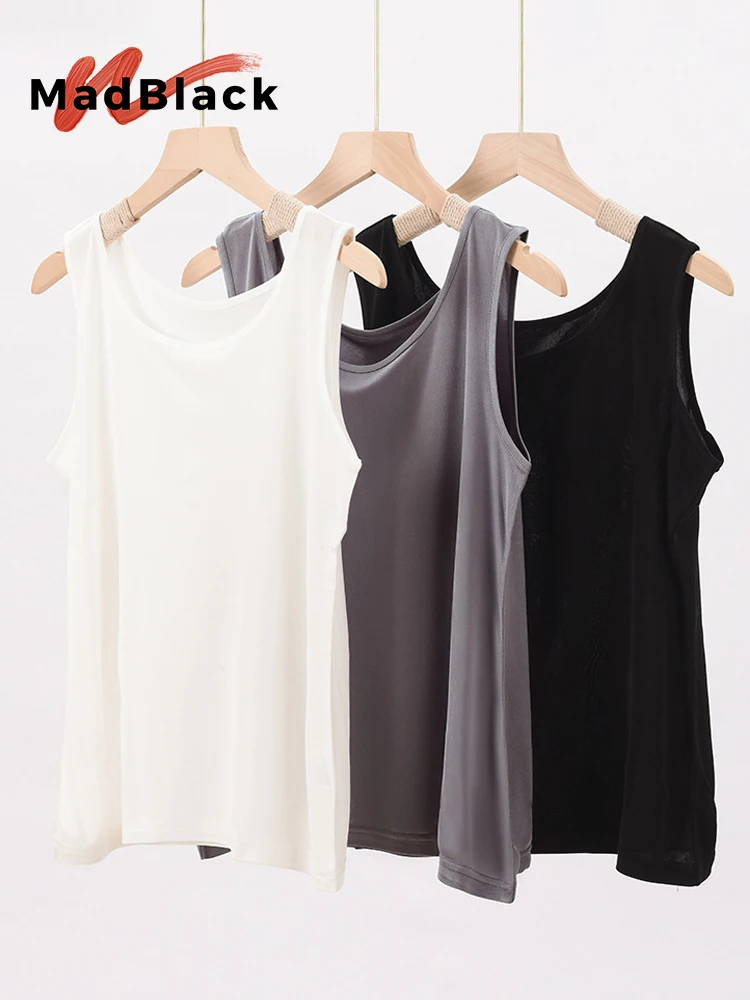 

MadBlack-6A 100%Real Silk Sexy Vest, O Neck Sleeveless, Women Basic Comfortable Thin Knit Camisole, 2026 Summer New T64917CC