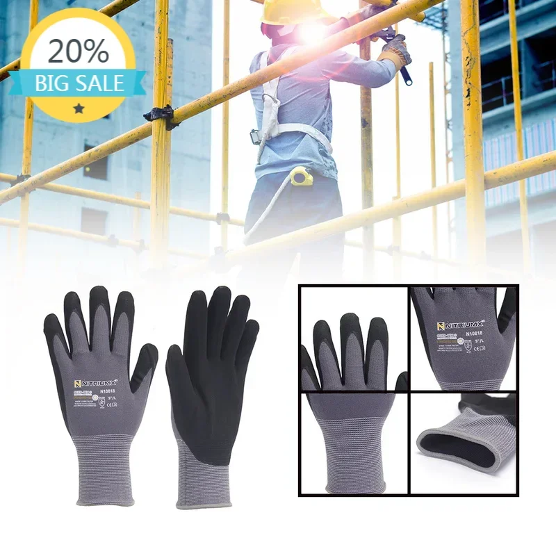 

5 Pairs Nylon PU Nitrile Safety Coating Work Gloves Palm Coated Gloves Mechanic Working Gloves M/L