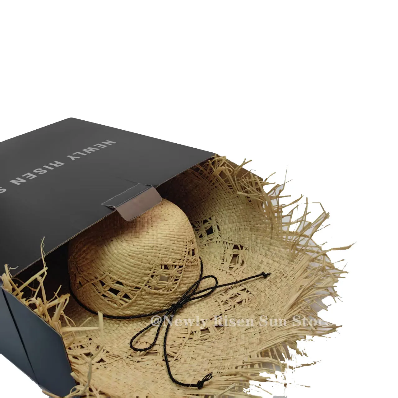 

New Spring & Summer Raffia Hollow-out Black Bow Hand-woven Wide-brim Hat / Sunshade Beach Straw Hat