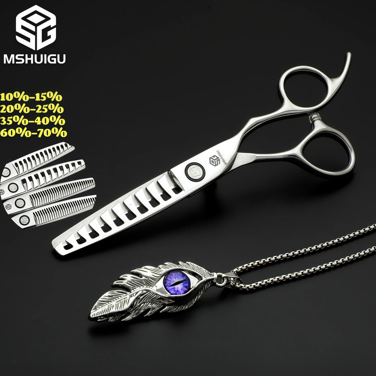 

MSHUIGU 9CR13 Professional Haircut Scissors Multifunctional Thinning Shears 10%-70% 6-7 Inch Suitable for Home And Salon Barber