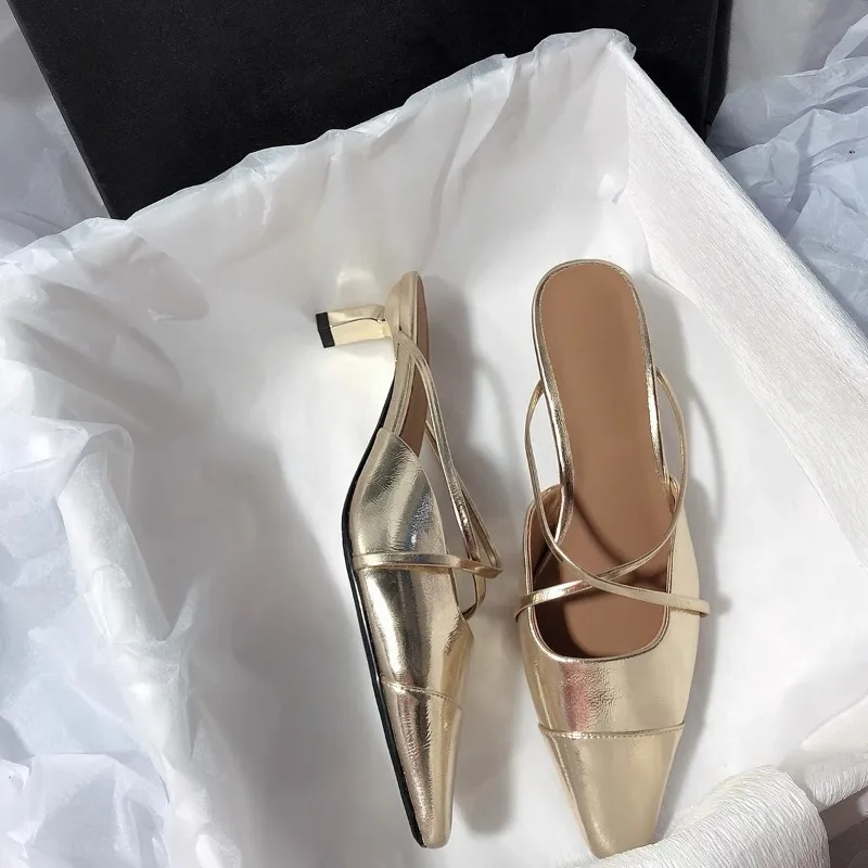 جديد إمرأة Slingback أحذية أنيقة ميد كعب ساحة تو السيدات عالية الكعب النعال موضة الانزلاق على صندل البغال Zapatos De Mujer #1