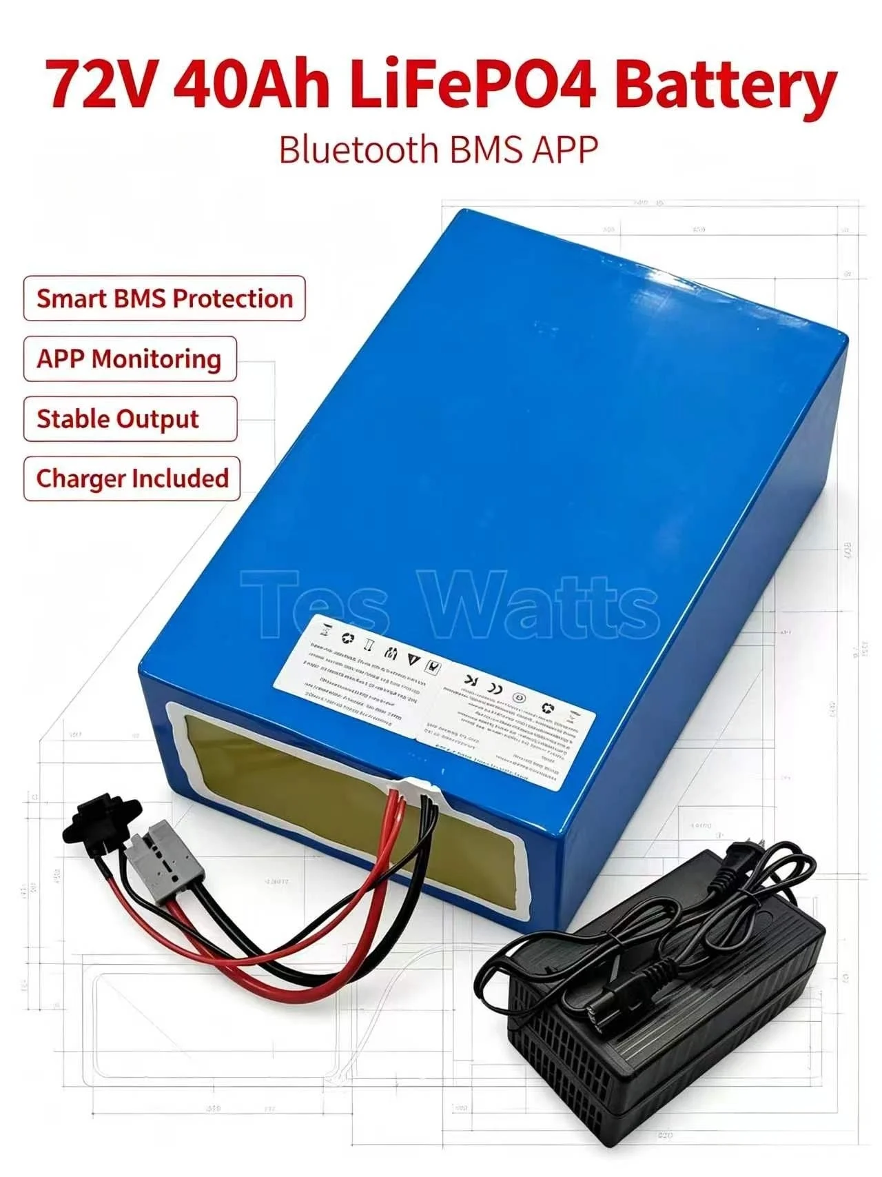 72v 40Ah li-ion Rechargeable lithium ion battery pack bluetooth BMS for 5000W 8000W 10KW 15KW electric snowmobile tractor motor