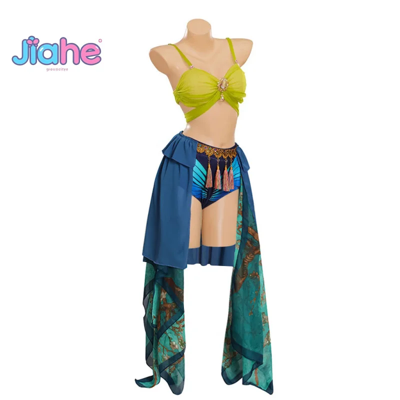 브리트니 스피어스 슬레이브 코스프레 의상 블루 무대 공연 댄스 드레스 섹시한 브라 반바지 스커트 여성 할로윈 카니발 의상