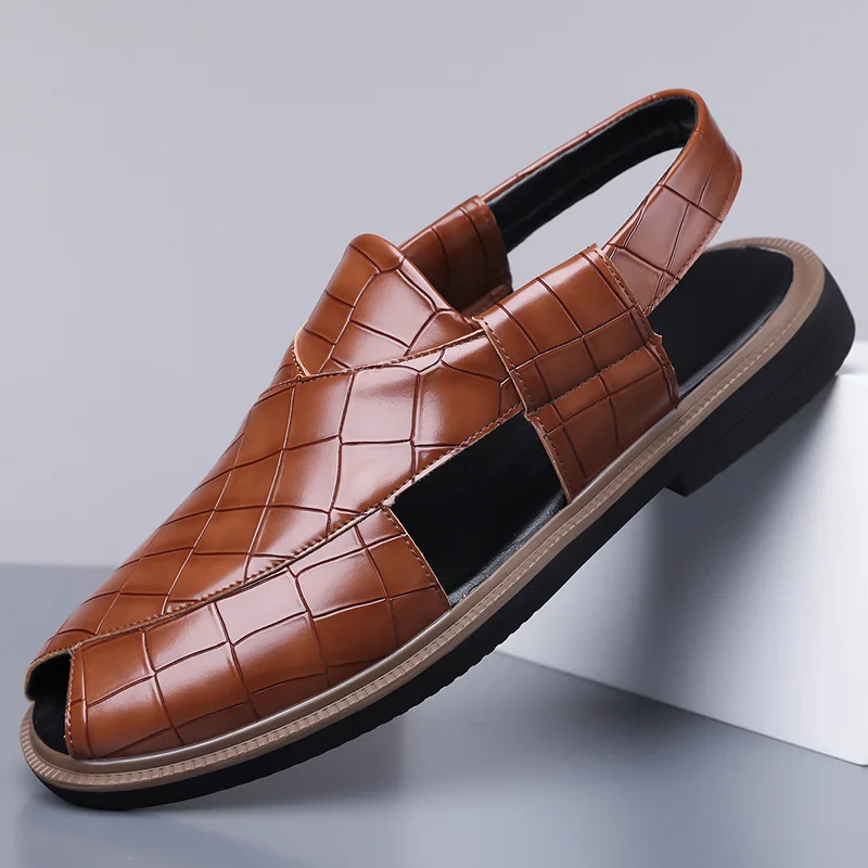 Men summer moccasin big size multiple color Stone textured sandals