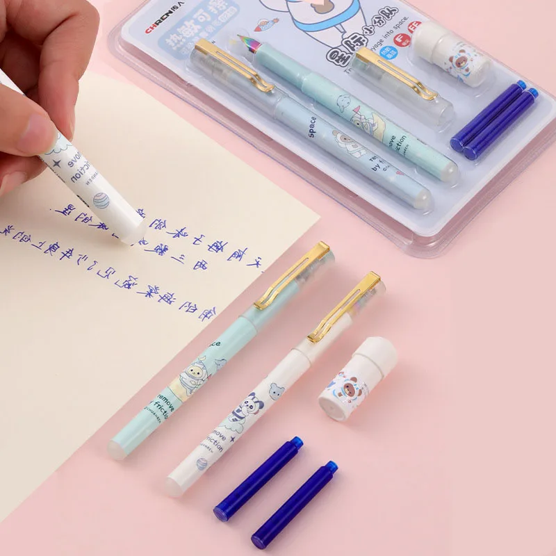 Kawaii High Quality Fountain Pen Set Thermal Erasable Fountain Pen With Ink Sac blue Ink  School Office Supplies Ink Pens