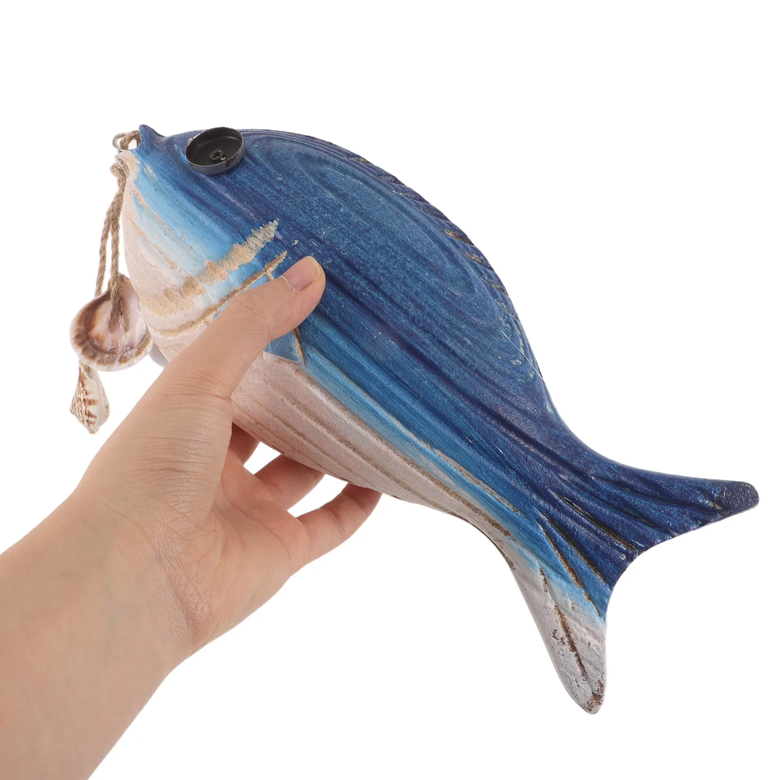 Fish Shape Wall Decor, Rustic Wooden Coastal Hanging Ornament for Bathroom, Bedroom & Living Room