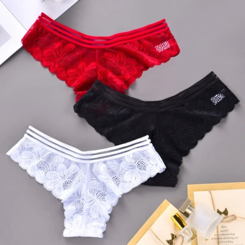 

3PCS Women Briefs Sexy Panties Lace Intimates Solid Underwear Fashion Lady Panty Seamless Thong Hollow Out Underpants Lingerie