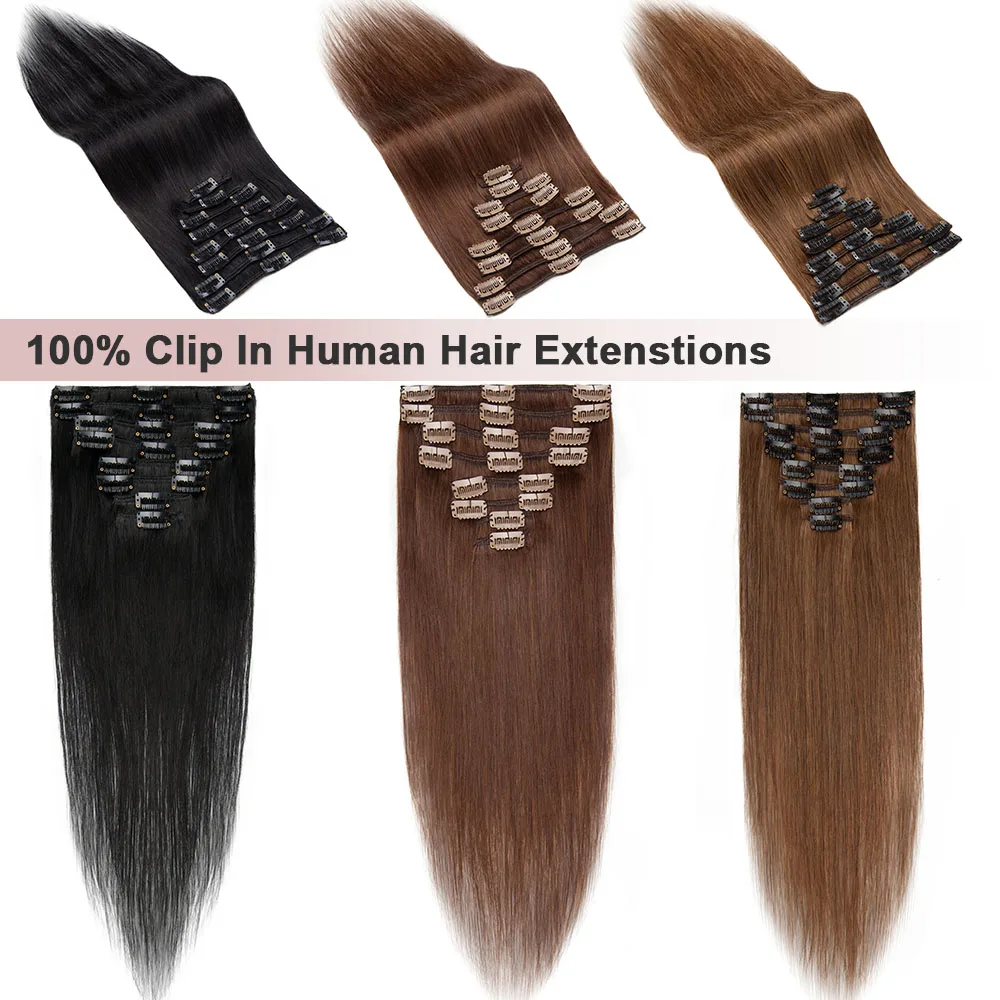 SEGO Straight Clip In Hair Extensions 100% Human Hair Hairpiece 10\