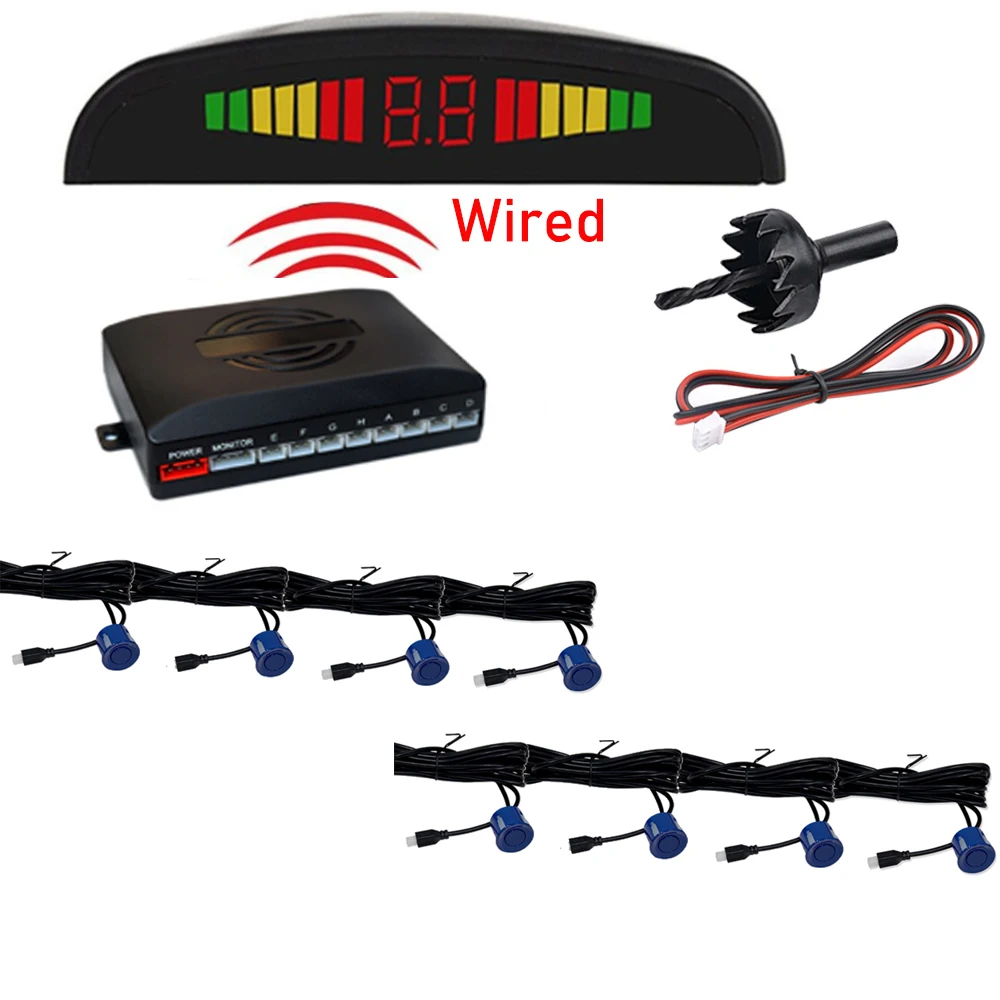 Universal Car Parktronic Parking Radar with 8 Sensors LED Display Monitor Detector System Backlight Reverse Auto