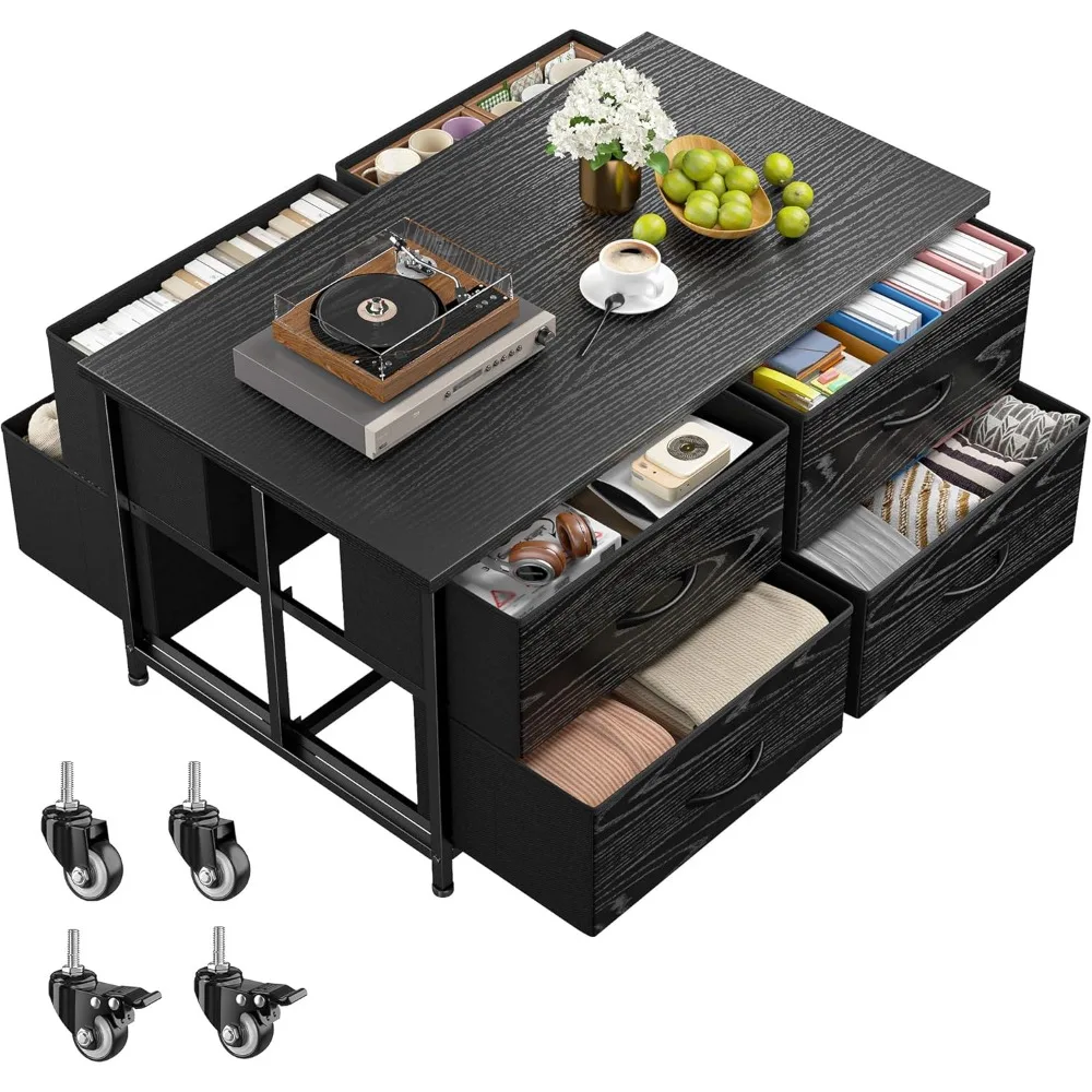 

EnHomee Coffee Table with Storage, Modern Coffee Tables for Living Room with 4 Wheels, Center Table with Fabric Drawer and Large