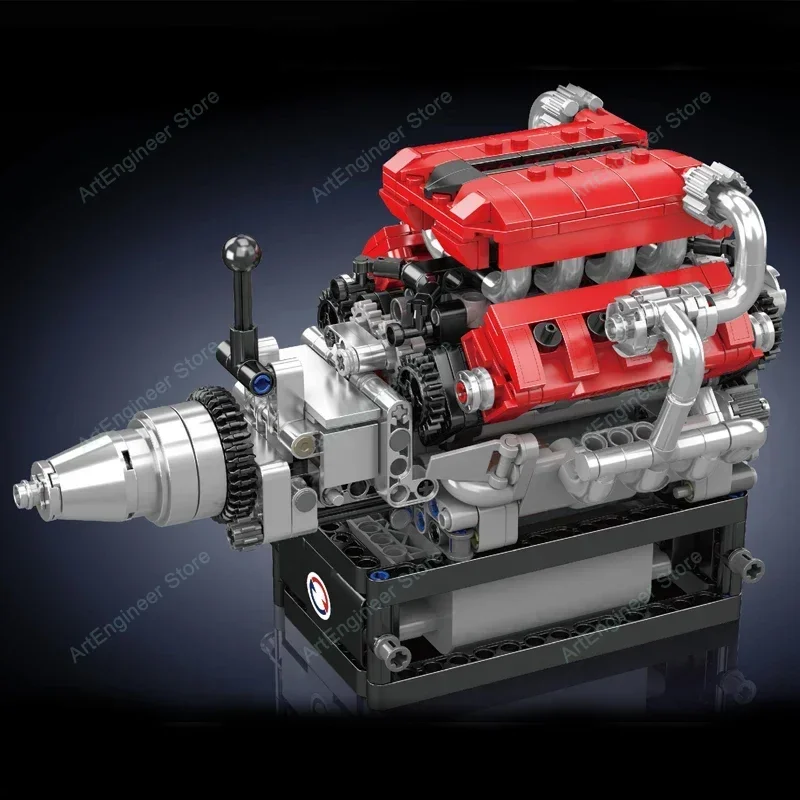 Mould King 10204 750PCS V8 Engine FE Sports Car Model - Motorized Building Kit with Battery Box & Electric Drive for Adults