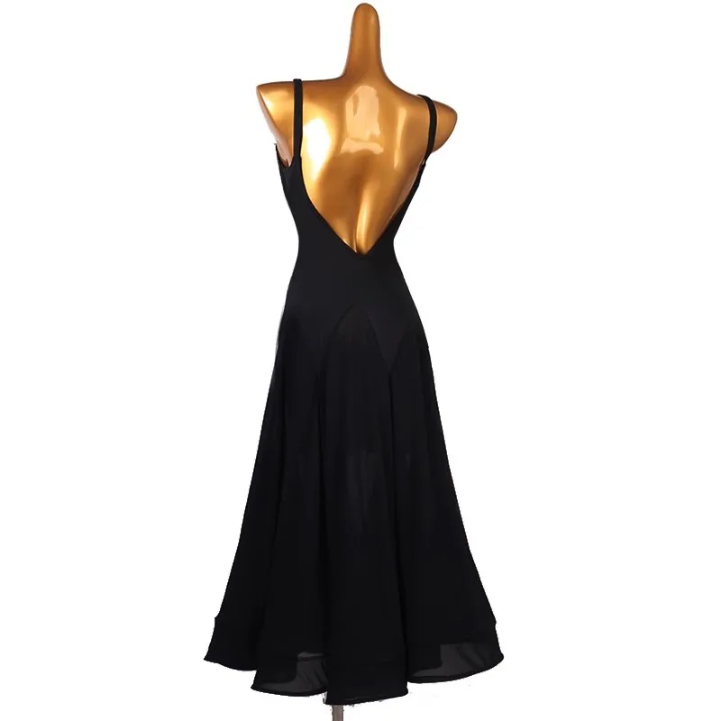 Black Sexy Ballroom Dance Dress National Standard V-neck Women Performance Modern Tango Costumes Big Swing Waltz Wear Clothes