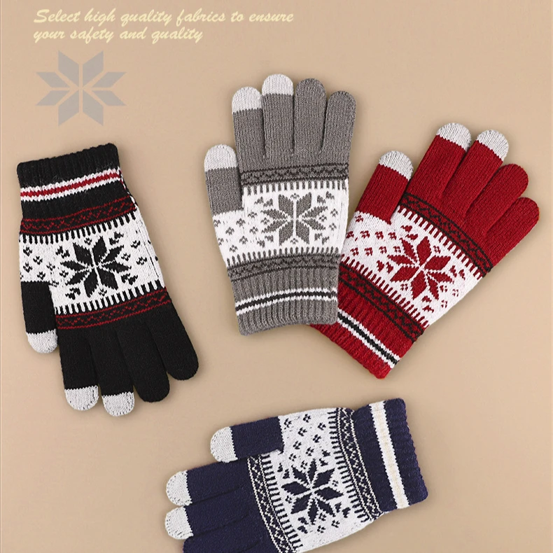 2024 Christmas Winter Gloves Snowflake Korean Style Warm Touch Screen Gloves Christmas and Winter Velvet Jacquard Knitted Gloves