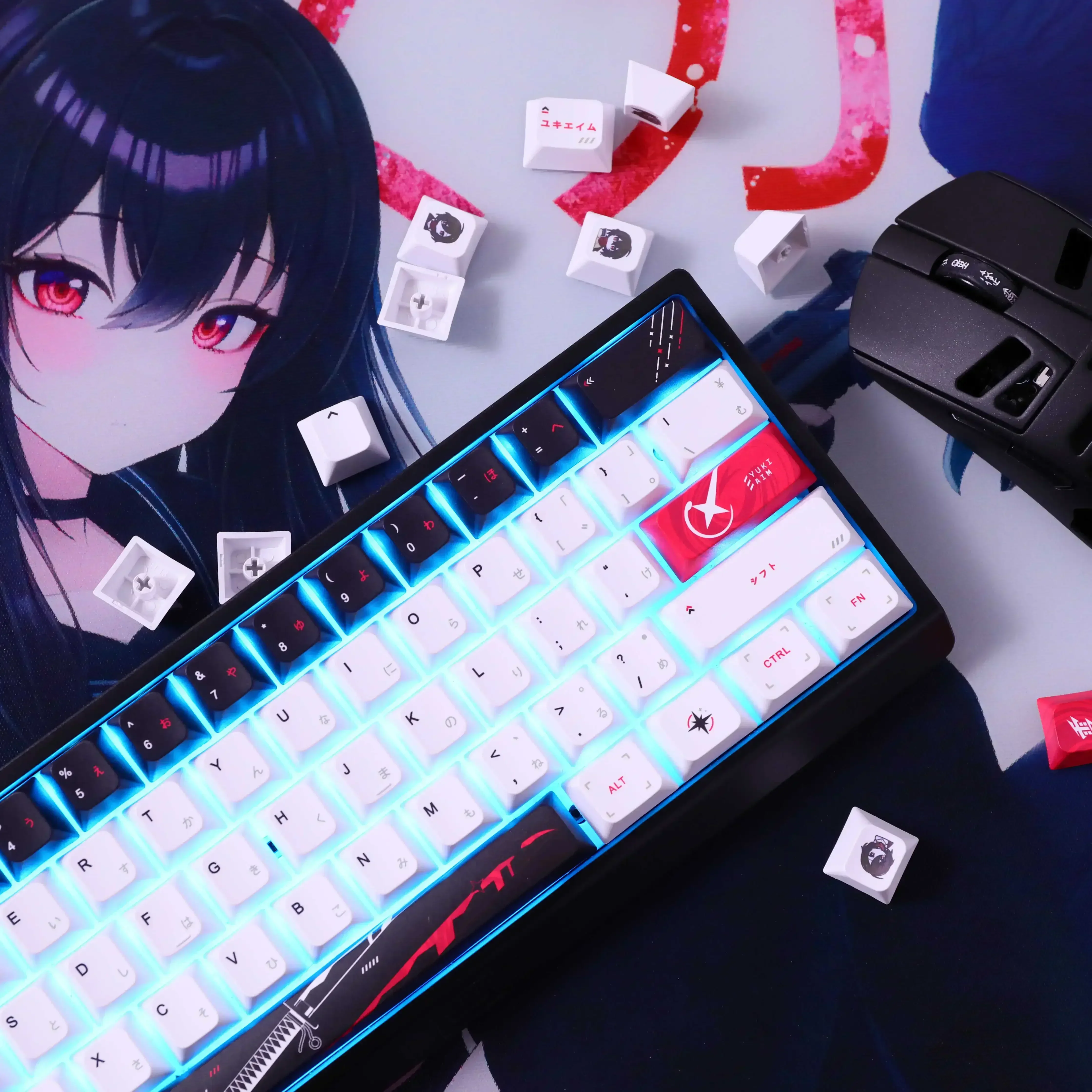 Juego de teclas Yuki Aim PBT, sublimación de cinco caras, teclas de teclado de Anime, teclas de perfil de cereza personalizadas para regalo de teclado mecánico