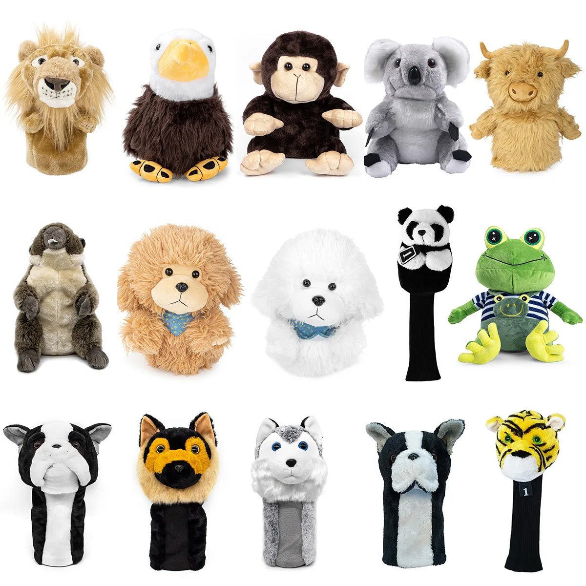 ぬいぐるみ動物型ゴルフクラブヘッドカバー-ゴルフアクセサリー-ソフト生地-ドライバースリーブ-フェアウェイウッドカバー-パターホルダーバッグカバー