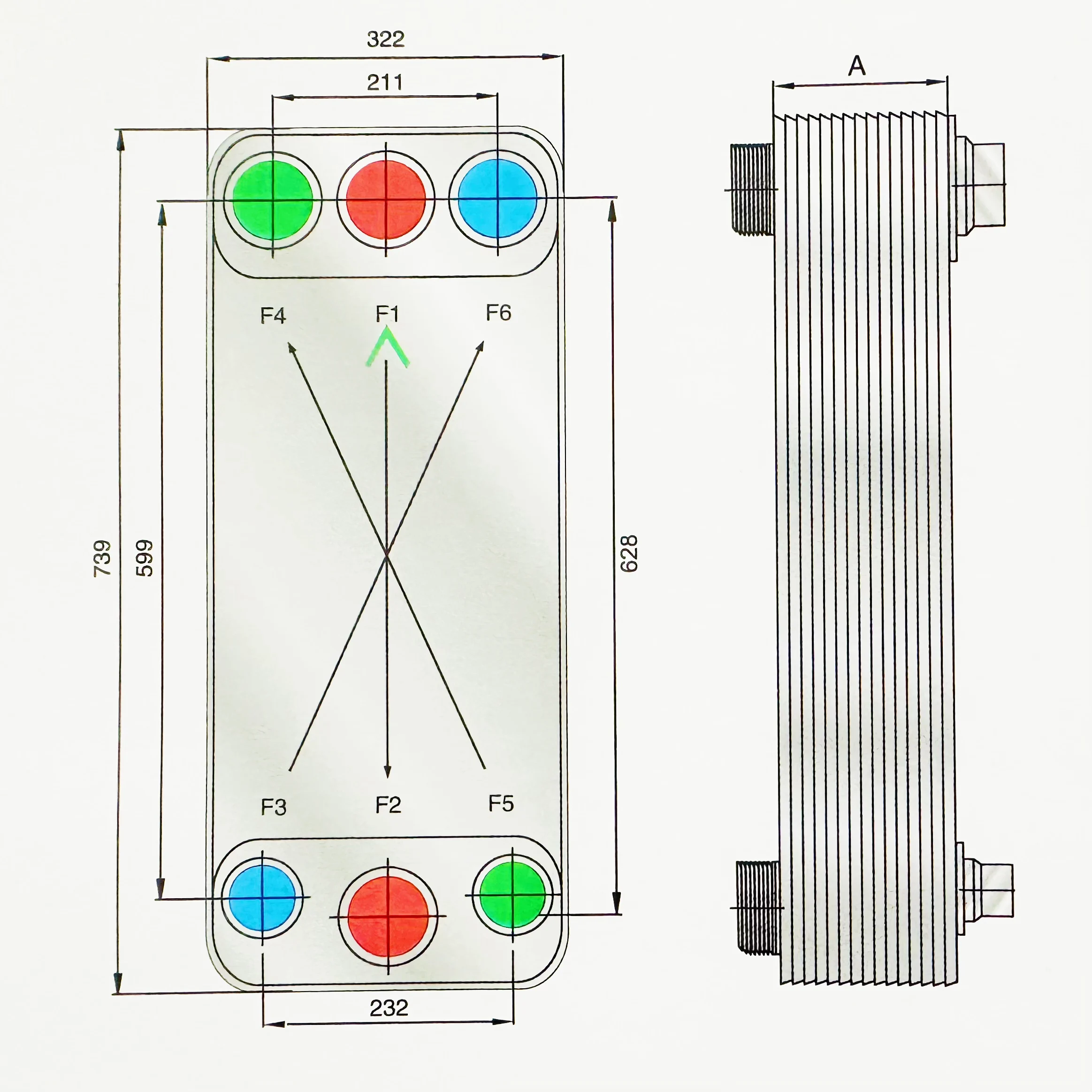 FHC210HDQ Six-connection, Two-in-one Dual-system Heat Exchanger with Two Independent Refrigeration Circuits