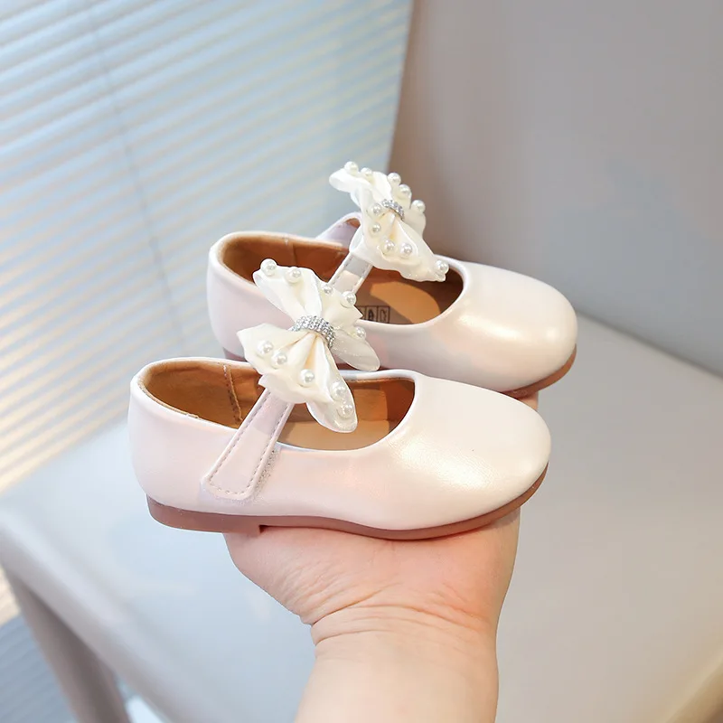 

New Spring Summer Leather Bow Shoes for Girls, Soft Soles, Non-slip, Princess Performance Dance, Baby Walking Shoes, Fashionable