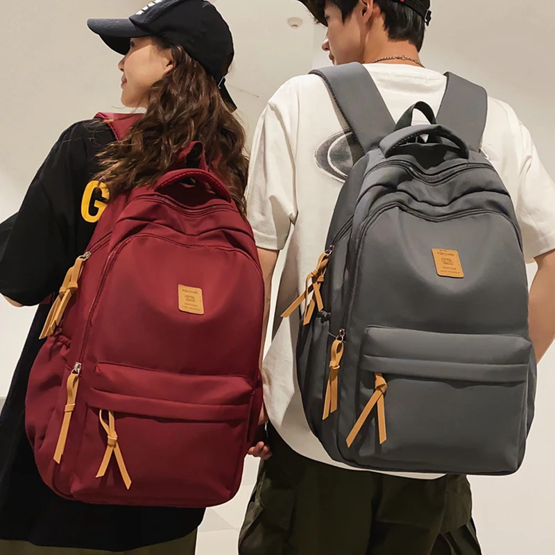 Woman Man Nylon Backpack Solid Color Vintage Travel Laptop Rucksack 2023 New School Bag For Teenage Girls Boys High Quality