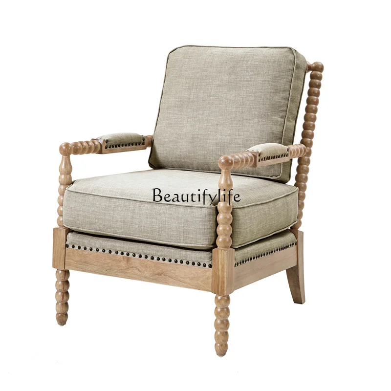 

American solid wood small apartment single sofa chair balcony bedroom leisure chair simple